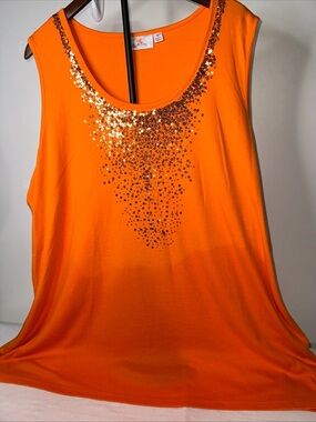 Sequin Scoop Neck Orange Tank Top